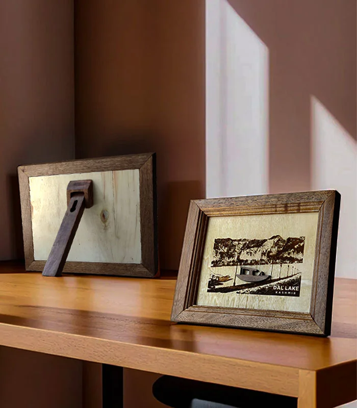 Shikara in Dal Lake Artwork-Walnut Wood Frame