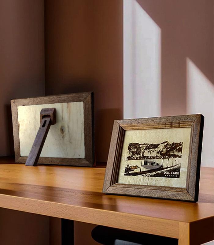 Shikara in Dal Lake Artwork-Walnut Wood Frame