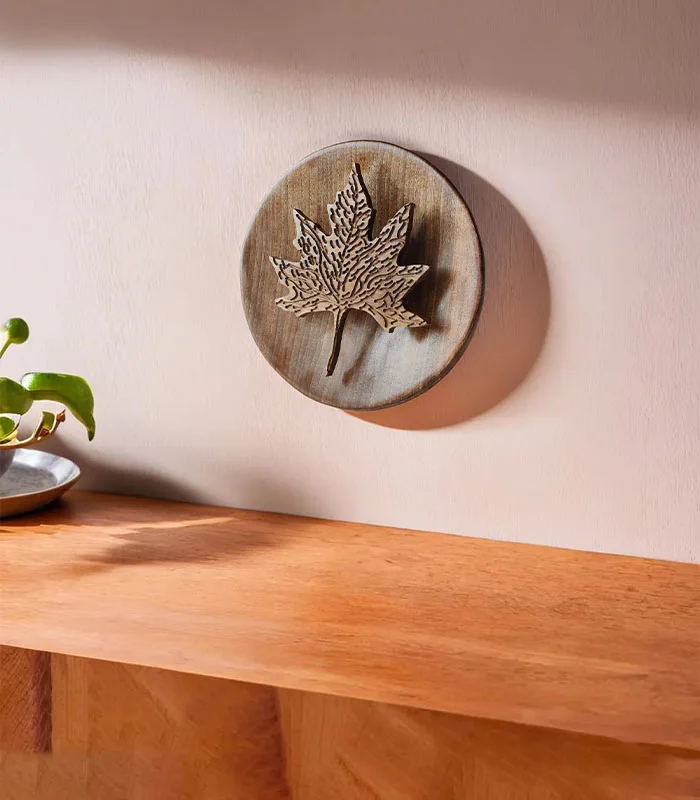 Kashmiri Chinar Leaf Walnut Wood Wall Plate