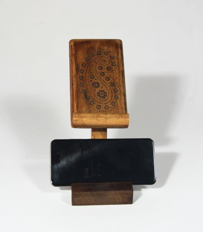 Walnut Wood Mobile Stand - Paisley design