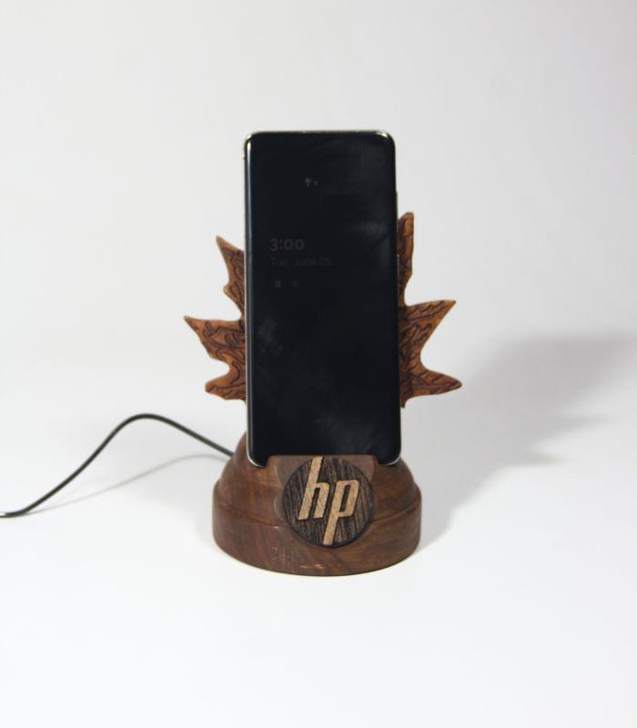 Walnut Wood Phone Stand-Chinar Leaf Design