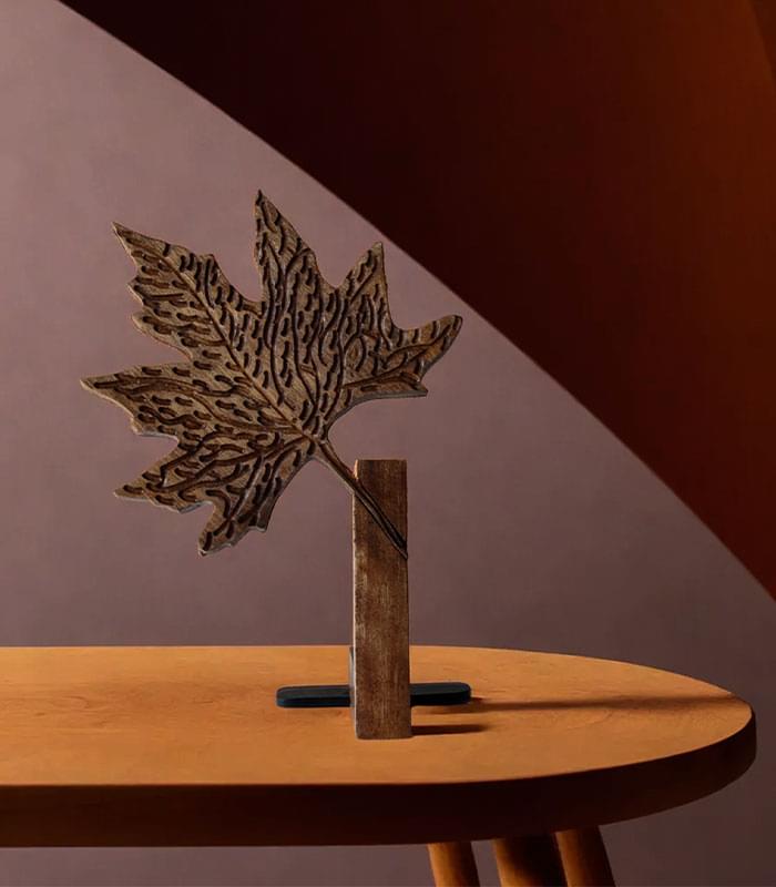 Chinar Leaf Walnut Wood Table Decor