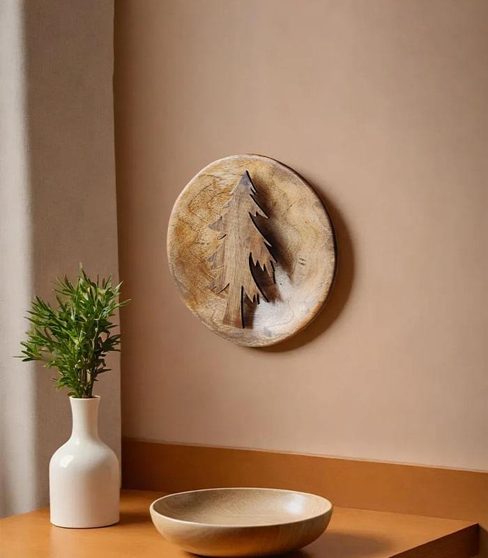 Pine tree Walnut Wood Wall Plate Decor