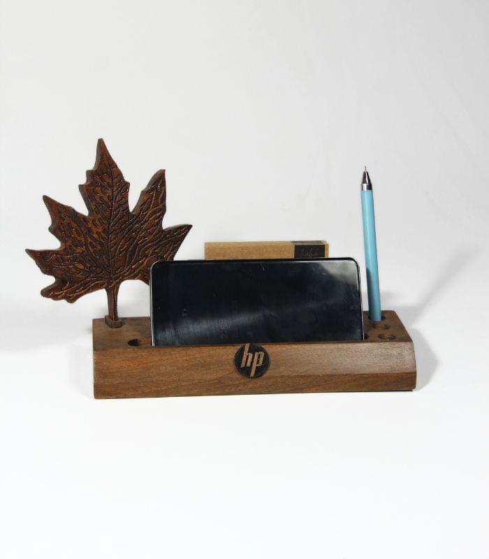 Walnut Wood Chinar Leaf Desk Organizer