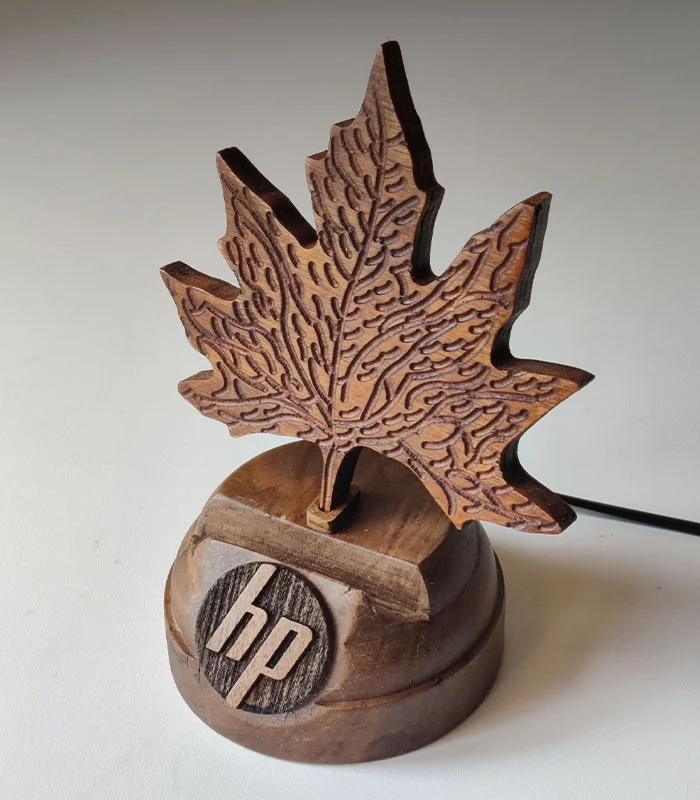Walnut Wood Phone Stand-Chinar Leaf Design