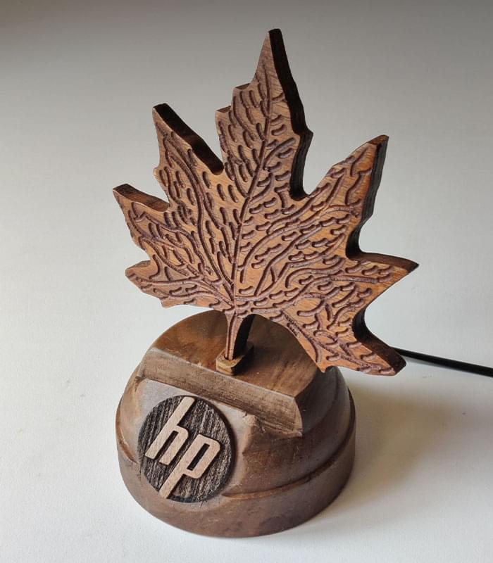 Walnut Wood Phone Stand-Chinar Leaf Design