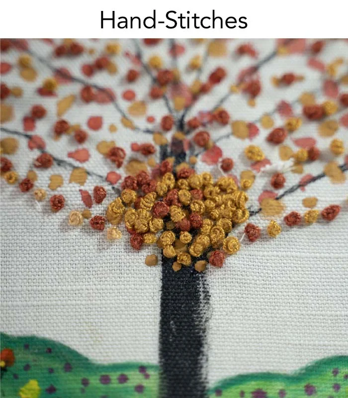 Golden Fall Tree – Hand Embroidery Art for Wall Decor & Tabletop Display