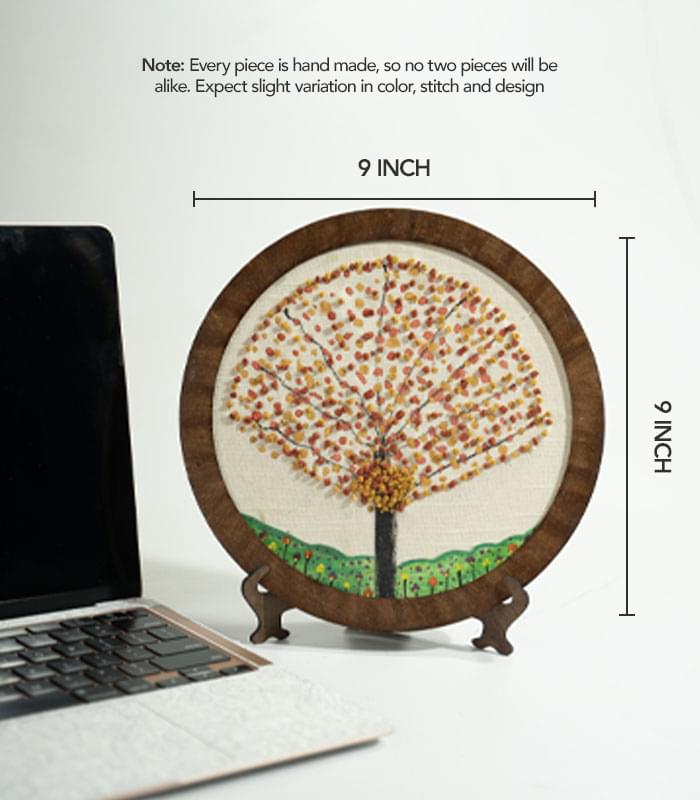 Golden Fall Tree – Hand Embroidery Art for Wall Decor & Tabletop Display