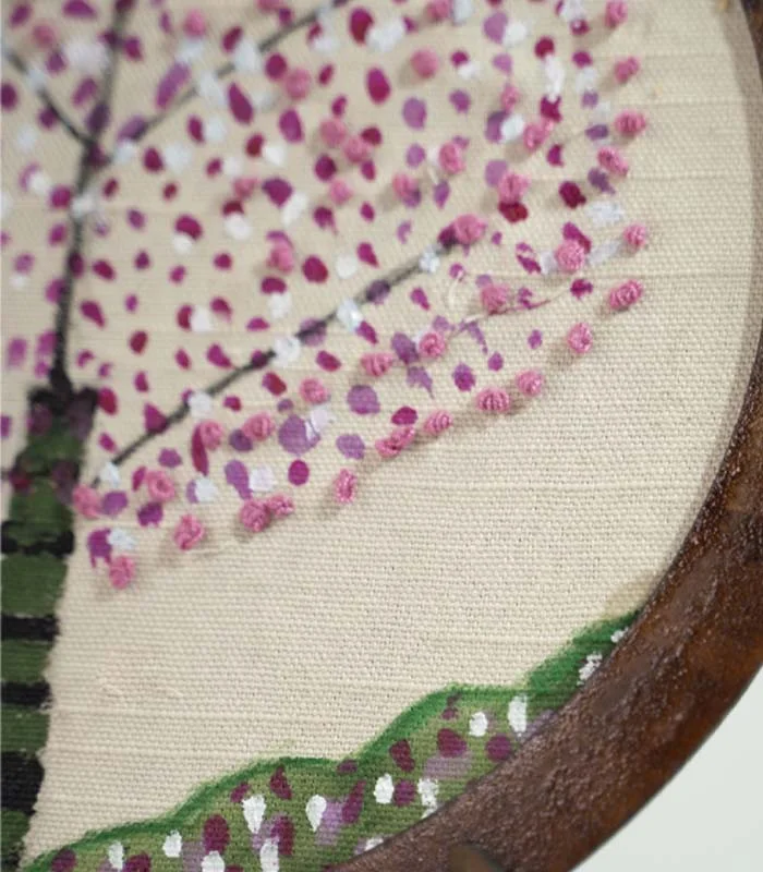 Kashmiri Cherry Bloom – Hand Embroidery Art for Wall Decor & Tabletop Display