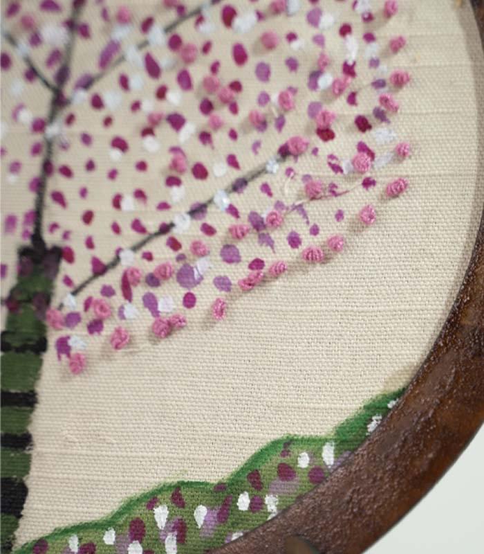 Kashmiri Cherry Bloom – Hand Embroidery Art for Wall Decor & Tabletop Display