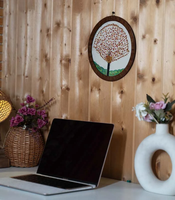 Golden Fall Tree – Hand Embroidery Art for Wall Decor & Tabletop Display