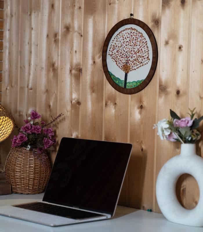 Golden Fall Tree – Hand Embroidery Art for Wall Decor & Tabletop Display