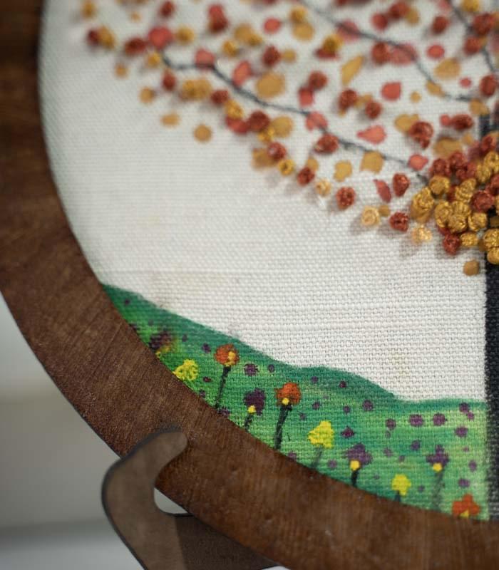 Golden Fall Tree – Hand Embroidery Art for Wall Decor & Tabletop Display