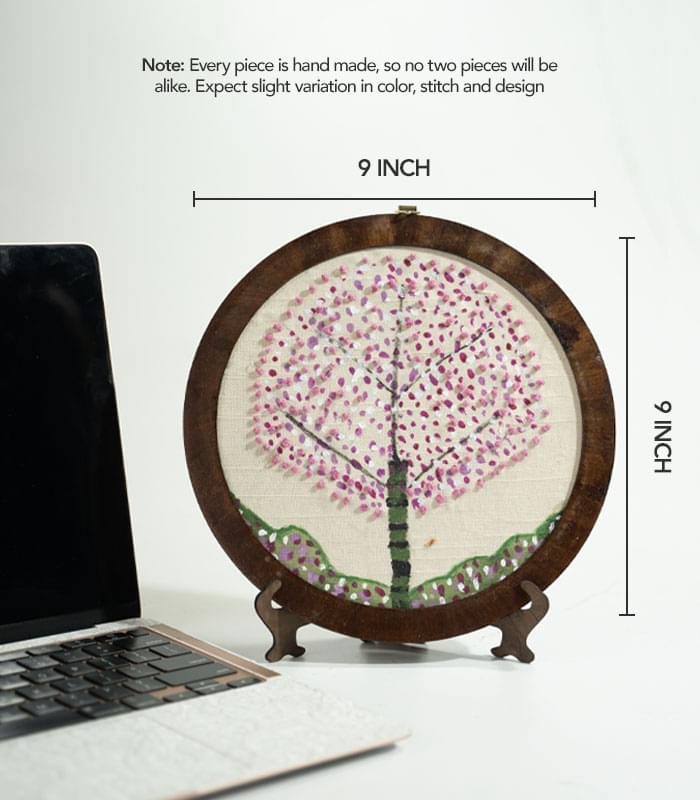 Kashmiri Cherry Bloom – Hand Embroidery Art for Wall Decor & Tabletop Display