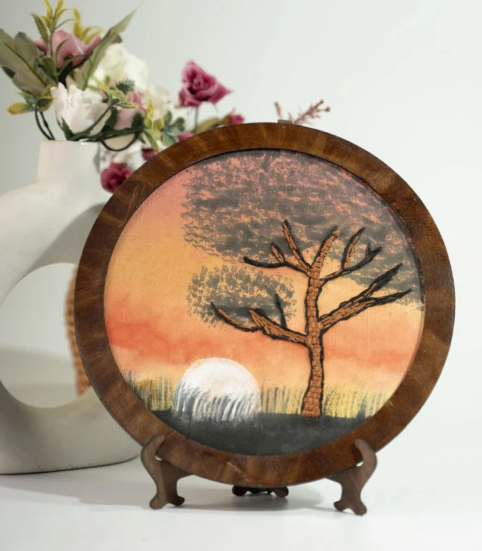 Twilight Glow – Hand Embroidery Art for Wall Decor & Tabletop Display